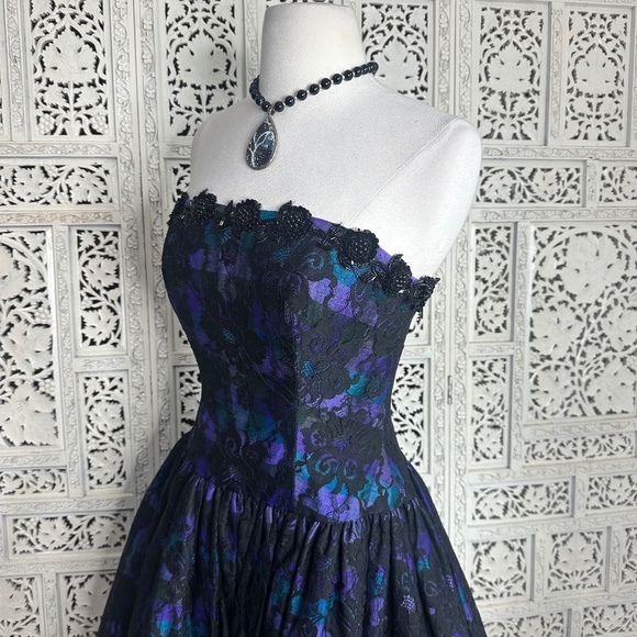 Vtg Silk Blend Punk Retro Lace Beaded Sequin Tulle Whimsygoth Grunge Party Dress - Picture 4 of 9